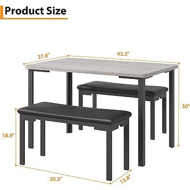 Dining Table Set for 4 with Upholstered Benches