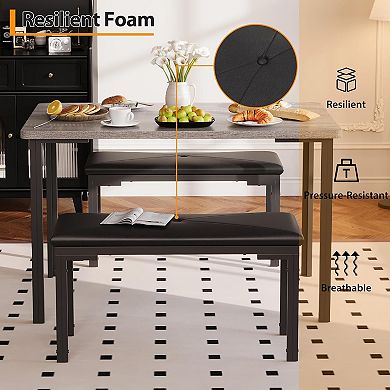 Dining Table Set for 4 with Upholstered Benches