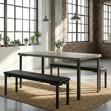 Dining Table Set for 4 with Upholstered Benches