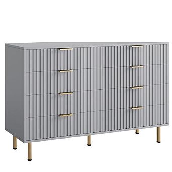 8-Drawer Dresser, 55" Wide Modern Wooden Chest of Drawers w/Metal Handles, Anti-Tip Design