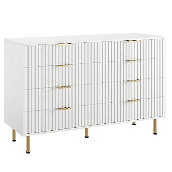 8-Drawer Dresser, 55" Wide Modern Wooden Chest of Drawers w/Metal Handles, Anti-Tip Design