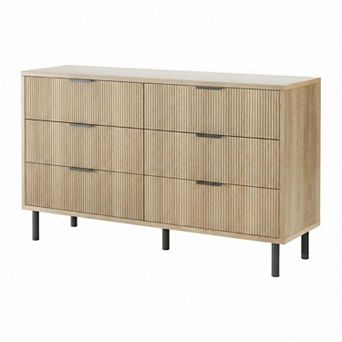 Fluted 6 Drawer Dresser, w/Metal Handles and Legs, Wooden Dresser TV Stand,Clothes Storage Cabinet