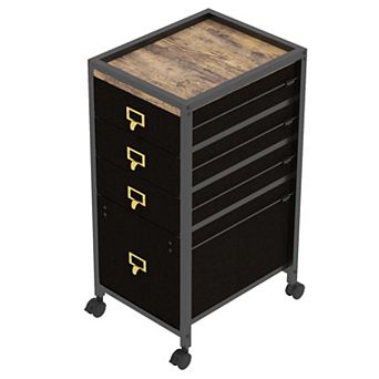 Four Cloth Pull-Out Tables Under Standing Cabinet