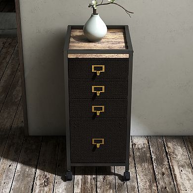 Four Cloth Pull-Out Tables Under Standing Cabinet