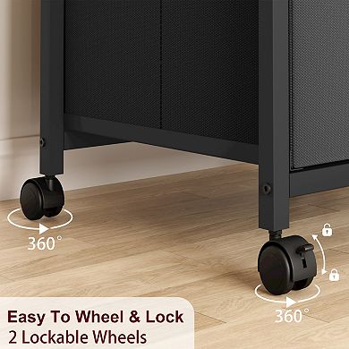 Two Cloth Pull-Out Tables Under Standing Cabinet