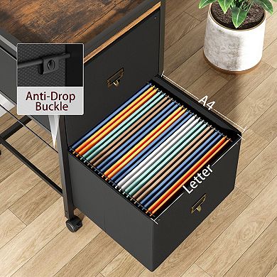 Two Cloth Pull-Out Tables Under Standing Cabinet