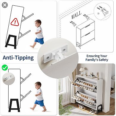 Shoe Cabinet Storage with 2 Flip Drawers