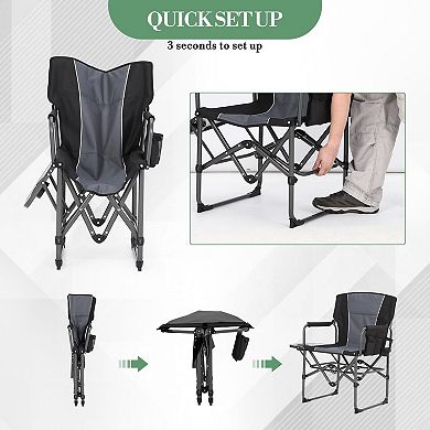 Folding Camping Director Chair for Adults, Portable Lawn Chair w/Side Table, Pocket & Cup Holder