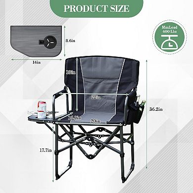 Folding Camping Director Chair for Adults, Portable Lawn Chair w/Side Table, Pocket & Cup Holder