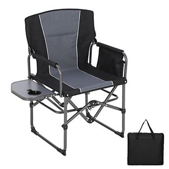 Folding Camping Director Chair for Adults, Portable Lawn Chair w/Side Table, Pocket & Cup Holder