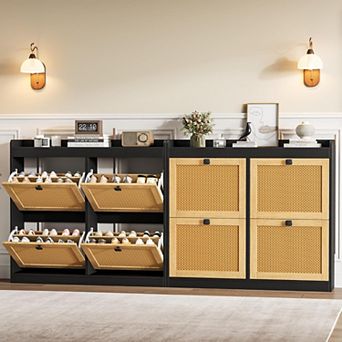 2 pc Shoe Storage Cabinet with 4 Flip Drawers
