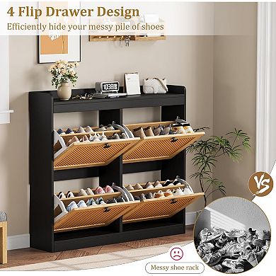 2 PCS Shoe Storage Cabinet with 4 Flip Drawers