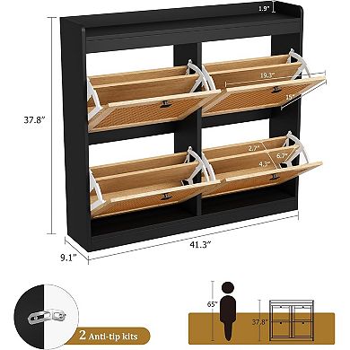 2 PCS Shoe Storage Cabinet with 4 Flip Drawers