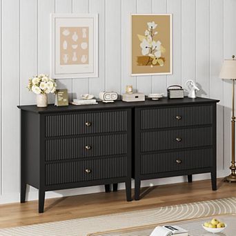 Fluted 3 Drawer Dresser Set of 2