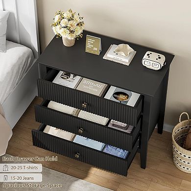 Fluted 3 Drawer Dresser Set of 2