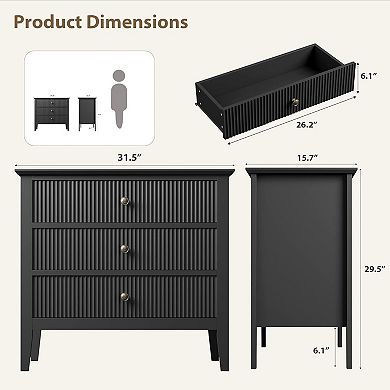 Fluted 3 Drawer Dresser Set of 2