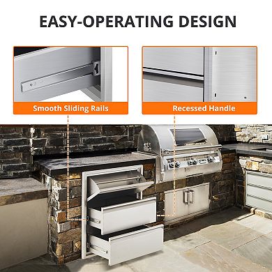 3-Layer Stainless Steel Outdoor Kitchen Drawer