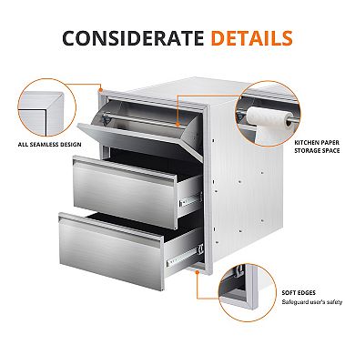 3-Layer Stainless Steel Outdoor Kitchen Drawer