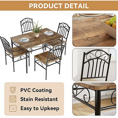 5-Piece Industrial Dining Table Set for 4