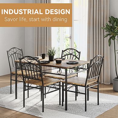 5-Piece Industrial Dining Table Set for 4