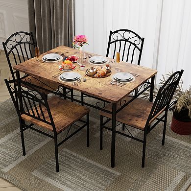 5-Piece Industrial Dining Table Set for 4