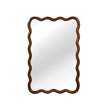 Black Walnut 20x30 Inch Wavy Rectangle Solid Wood Frame Decorative Mirror - Tempered Glass