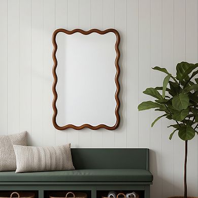 Black Walnut 20x30 Inch Wavy Rectangle Solid Wood Frame Decorative Mirror - Tempered Glass