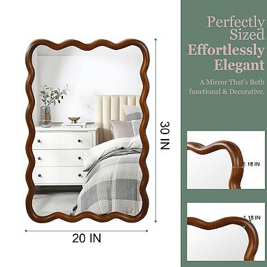 Black Walnut 20x30 Inch Wavy Rectangle Solid Wood Frame Decorative Mirror - Tempered Glass