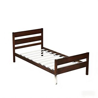 Lufeiya Twin Size Platform Bed Frame with Wooden Headboard and Footboard, Slats, Underbed Storage