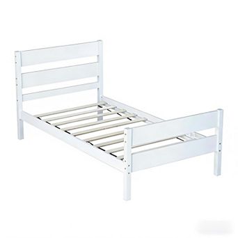 Lufeiya Twin Size Platform Bed Frame with Wooden Headboard and Footboard, Slats, Underbed Storage