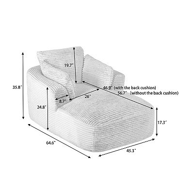 CEWOR Oversized Corded Corduroy Chaise Lounge, Compressed Sofa Chair, No Assembly