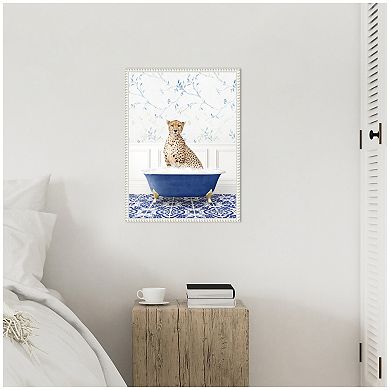 Sylvie Cheetah in Eclectic Blue Bath Framed Canvas by Amy Peterson