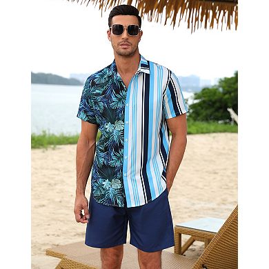 Men's Floral Printed Hawaiian Shirt and Shorts Set
