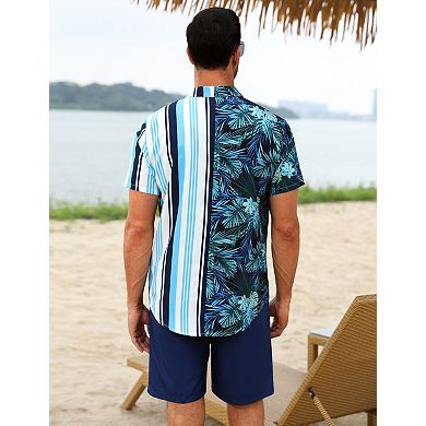 Men's Floral Printed Hawaiian Shirt and Shorts Set