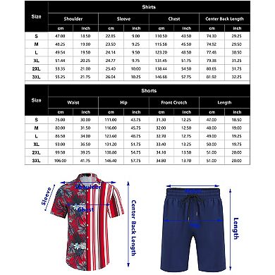 Men's Floral Printed Hawaiian Shirt and Shorts Set