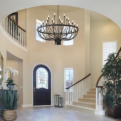 Oversized Farmhouse 59" Matte Black Metal 48-Light Tiered Chandelier