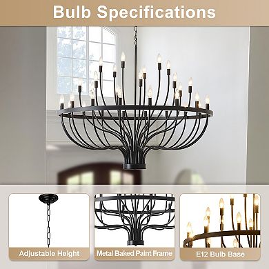 Oversized Farmhouse 59" Matte Black Metal 48-Light Tiered Chandelier