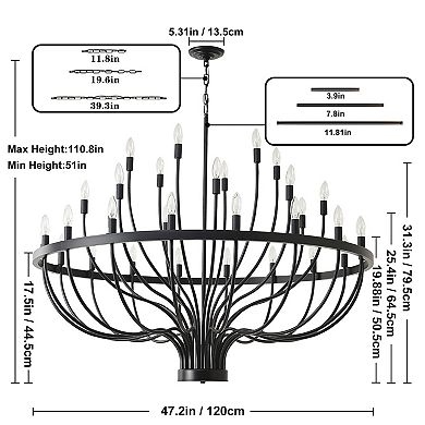Oversized Farmhouse 59" Matte Black Metal 48-Light Tiered Chandelier