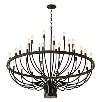 Oversized Farmhouse 59" Matte Black Metal 48-Light Tiered Chandelier