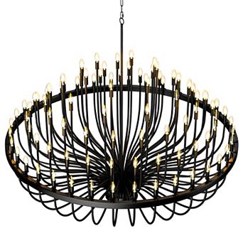 Modern Farmhouse Wagon Wheel Tiered Chandelier, Candle Style Metal Pendant for High Ceilings