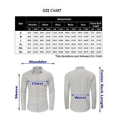 Men's Linen Shirts Button Down Long Sleeve Solid Spread Collar with Pocket