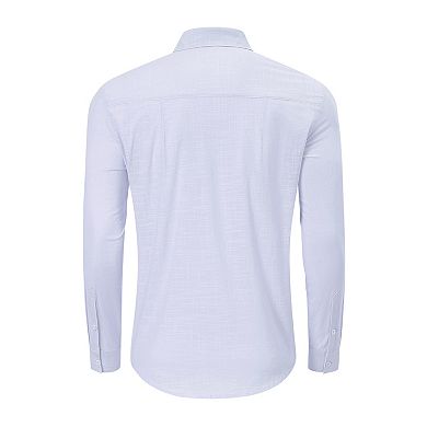 Men's Linen Shirts Button Down Long Sleeve Solid Spread Collar with Pocket