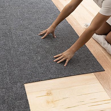 24" Grey Peel Stick Outdoor Carpet Tiles 60sqft Stain Fade Resistant
