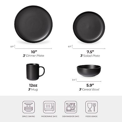 12-Piece Stoneware Dinnerware Sets with Mug, Microwave Dishwasher Safe,Dinner Plates Bowls Set for 3