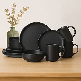 12 pc Stoneware Dinnerware Sets with Mug, Microwave Dishwasher Safe,Dinner Plates Bowls Set for 3