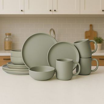 12 pc Stoneware Dinnerware Sets with Mug, Microwave Dishwasher Safe,Dinner Plates Bowls Set for 3