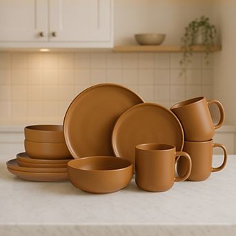 12 pc Stoneware Dinnerware Sets with Mug, Microwave Dishwasher Safe,Dinner Plates Bowls Set for 3