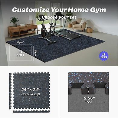 0.56" Dual-Layer Rubber & EVA Foam Gym Mats 24 sq ft Interlocking