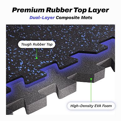 0.56" Dual-Layer Rubber & EVA Foam Gym Mats 24 sq ft Interlocking