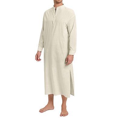 Men's Long Sleeve Robe Button Down Casual Side Split Gown Shirt Tops